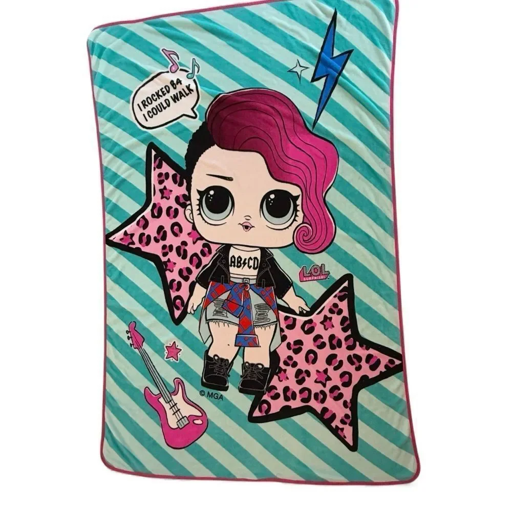 LOL Surprise Rocker Plush Twin Blanket Pink Blue 86” x 57”